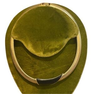 Vintage Monet Omega Choker Gold Tone Black Enamel Pendant 80s Bib Collar